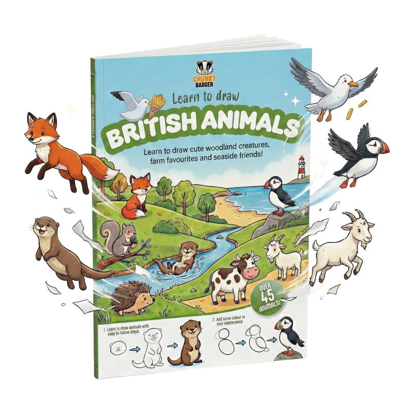 Learn to Draw British Animals book cover mockup by Chunky Badger