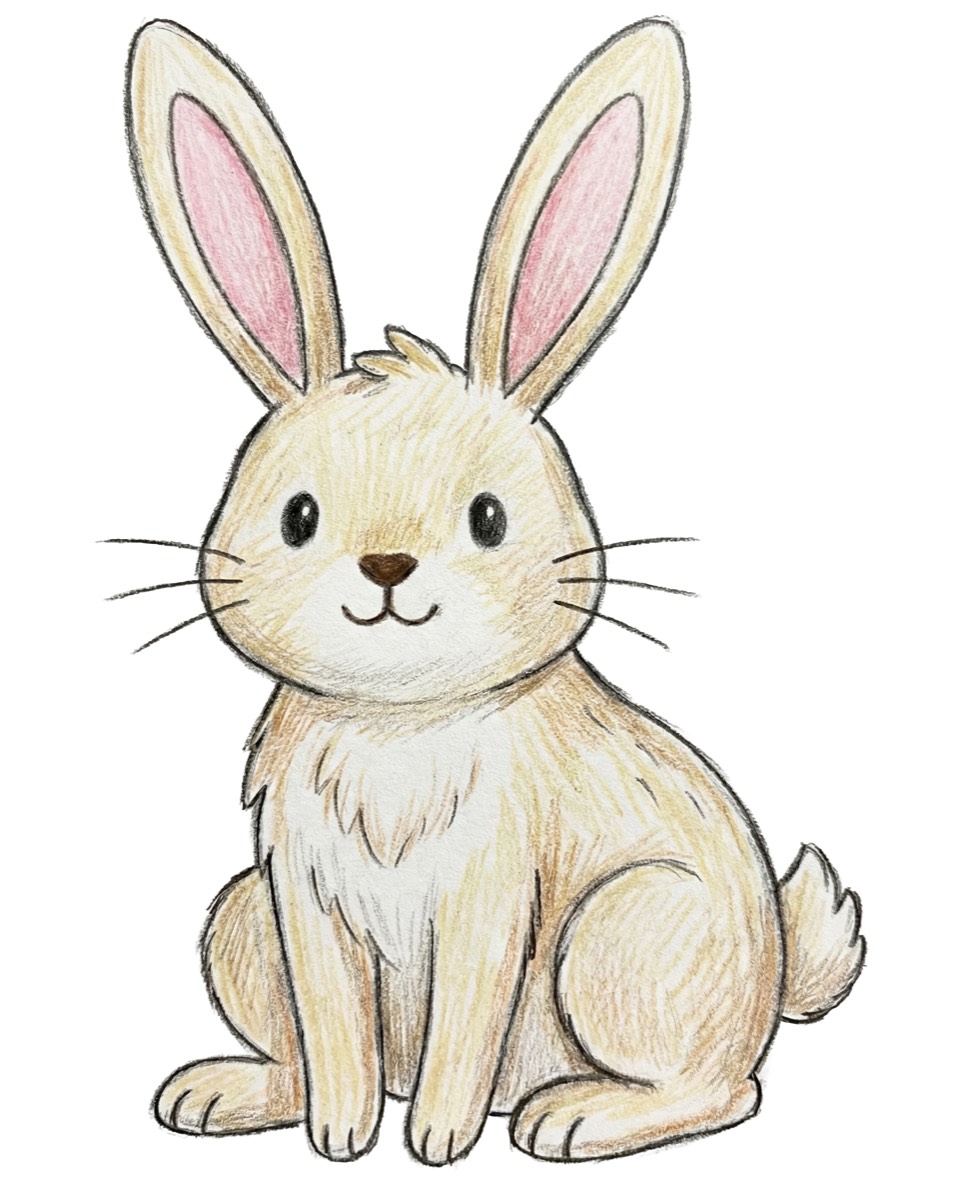 Colourful rabbit drawing from our children's learn to draw books